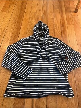 L. L. Bean Striped Navy & White Hooded Sweater
